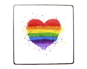 Magnet čtverec kov Rainbow heart
