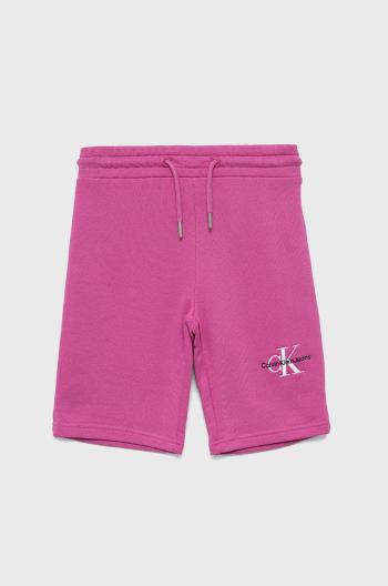 Dětské bavlněné šortky Calvin Klein Jeans růžová barva, s aplikací, nastavitelný pas