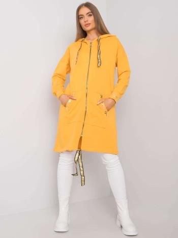 ŽLUTÁ DLOUHÁ MIKINA NA ZIP S KAPUCÍ A NÁPISY RV-BL-6782.91-YELLOW Velikost: L/XL