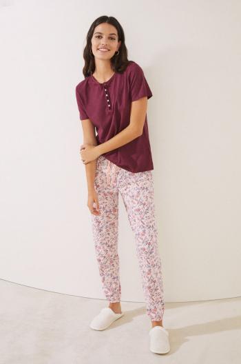Bavlněné pyžamové tričko women'secret Mix & Match vínová barva, bavlněná