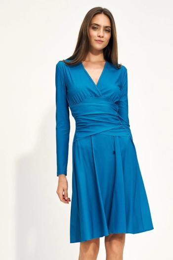 Modré nařasené midi šaty S212