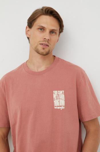 Bavlněné tričko Wrangler růžová barva, s potiskem