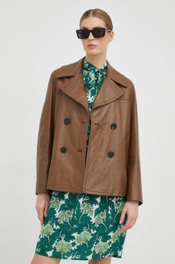 Kožená bunda Weekend Max Mara dámská, hnědá barva, přechodná, oversize