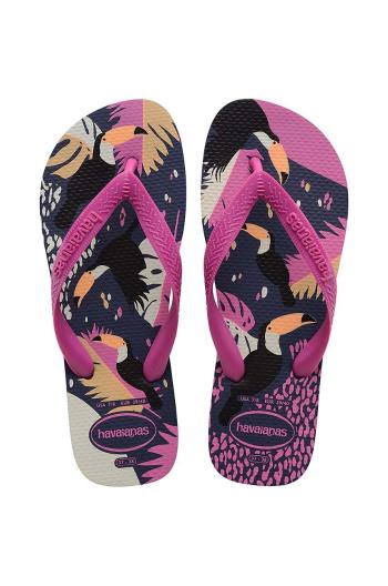 Žabky Havaianas TOP TROPICAL VIBES dámské, tmavomodrá barva, na plochém podpatku, 4148656.0555