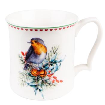Porcelánový hrnek s vánočním motivem ptáčka - 13*9*9 cm / 414 ml 6CEMU0129