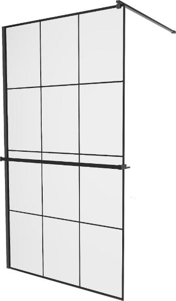 MEXEN/S KIOTO Sprchová zástěna WALK-IN s poličkou a držákem ručníků 120 x 200 cm, transparent/černá 8 mm, černá 800-110-121-70-77 800-120-121-70-77