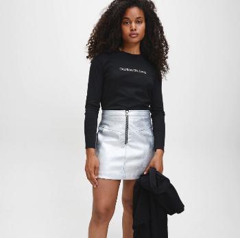 Calvin Klein Calvin Klein dámská koženková stříbrná sukně FAUX LEATHER MINI SKIRT