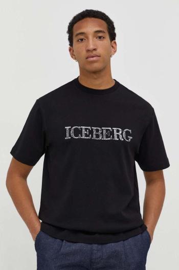 Bavlněné tričko Iceberg černá barva, s potiskem