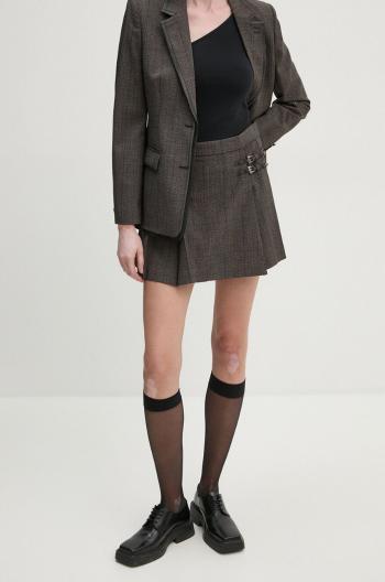 Vlněná sukně The Kooples hnědá barva, mini, áčková, FJUP29026K