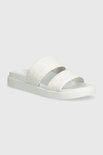 Pantofle Calvin Klein FLAT SLIDE EPI MONO dámské, bílá barva, HW0HW01957