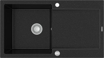 MEXEN Leo granitový dřez 1 s odkapávačem 900x500 mm, černá / stříbrná metalíza 6501901010-73