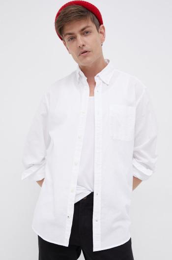 Bavlněné tričko Produkt by Jack & Jones pánské, bílá barva, regular, s límečkem button-down