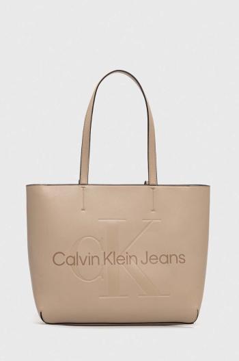 Kabelka Calvin Klein Jeans béžová barva