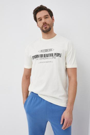 Bavlněné tričko Drykorn Thilo El2 krémová barva, s potiskem