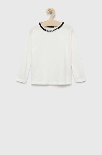 Dětská bavlněná košile s dlouhým rukávem Sisley bílá barva, s aplikací
