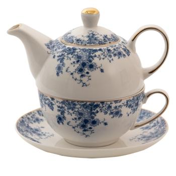 Porcelánový tea for one s modrými květy Blue Flowers - 16*15*15 cm / 400ml / 250ml  BFLTEFO