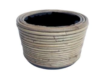 Kulatý ratanový květináč Drypot Stripe antik šedá - Ø24*14 cm 301810
