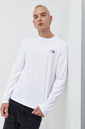 Bavlněné tričko s dlouhým rukávem Tommy Jeans bílá barva, s potiskem