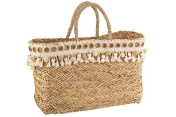 Boho plážová taška/košík s bambulkami a třásněmi Reed - 45*15*43cm 12329