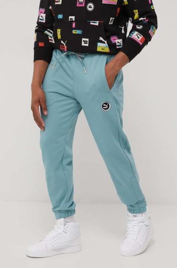 Bavlněné kalhoty Puma 534176 pánské, tyrkysová barva, s aplikací