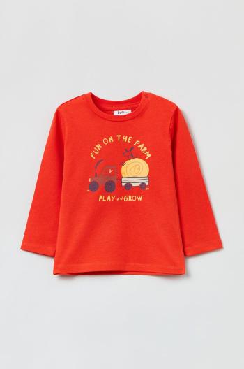 Dětská bavlněná košile s dlouhým rukávem OVS oranžová barva, s potiskem