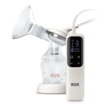 NUK Elektrická odsávačka mateřského mléka Soft & Easy s dobíjecí baterií a měkkými prsními savičkami včetně kojenecké láhve Perfect Match 150 ml