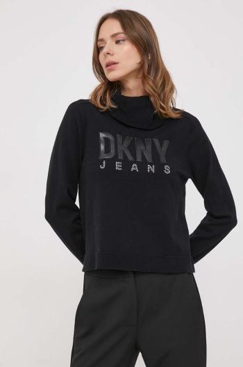 Svetr Dkny dámský, černá barva, lehký, s golfem, E3JSAM13