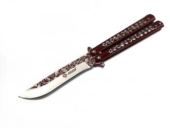 Skládací motýlkový nůž, SKULLS 23 cm