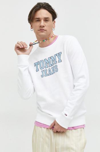 Bavlněná mikina Tommy Jeans pánská, bílá barva, s potiskem