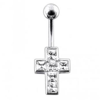 Šperky4U Stříbrný piercing do pupíku - křížek - BP01015-C