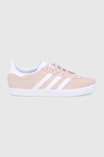 Semišové boty adidas Originals Gazelle H01512 růžová barva, na plochém podpatku