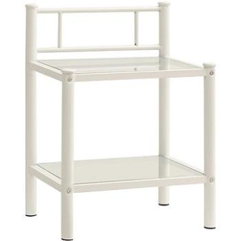 Noční stolek bílý a průhledný 45 × 34,5 × 60,5 cm kov a sklo (325090)