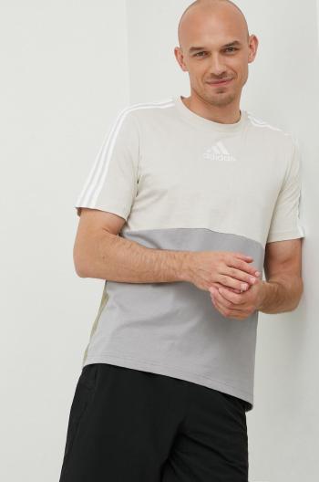 Bavlněné tričko adidas šedá barva, s aplikací