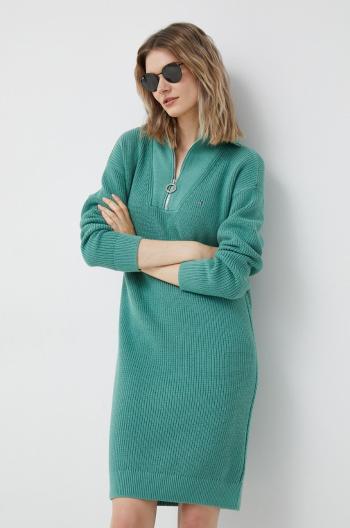 Bavlněné šaty Tommy Hilfiger zelená barva, midi, oversize