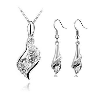 Ziskoun set náušnic a řetízku s přívěskem Water drop silver CS00003 Barva: Bílá