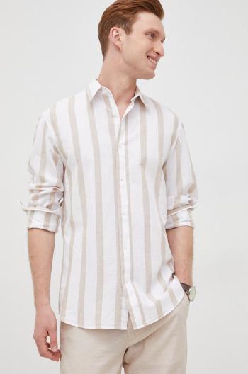Košile ze směsi lnu Selected Homme pánská, béžová barva, slim, s klasickým límcem