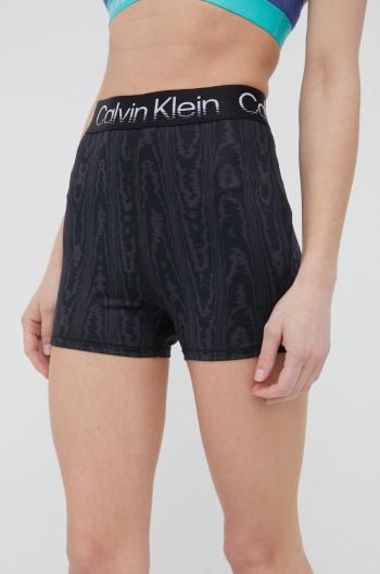 Tréninkové šortky Calvin Klein Performance Active Icon dámské, černá barva, vzorované, high waist