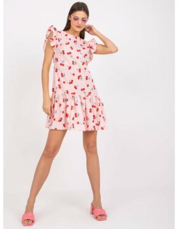 Dámské šaty s potisky a krátkými rukávy mini CHERRY světle růžové  