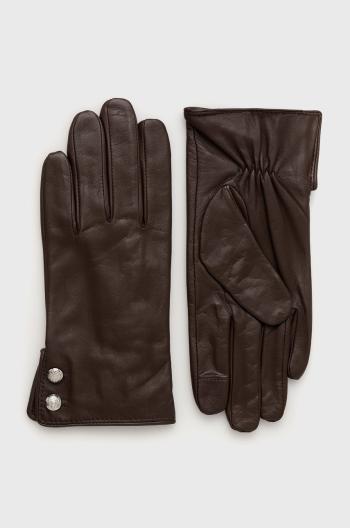 Kožené rukavice Lauren Ralph Lauren dámské, hnědá barva
