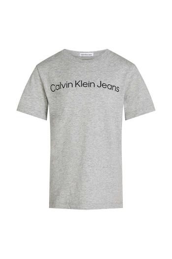 Dětské bavlněné tričko Calvin Klein Jeans šedá barva, s potiskem, IU0IU00599