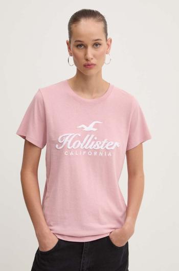 Bavlněné tričko Hollister Co. růžová barva, KI357-3284