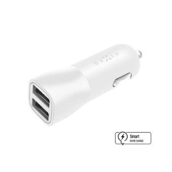 Autonabíječka FIXED s 2xUSB výstupem, 15W Smart Rapid Charge, bílá