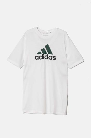 Dětské bavlněné tričko adidas U BL 2 TEE bílá barva, s potiskem, JF8743