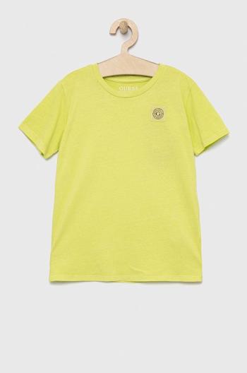 Oboustranné bavlněné tričko Guess zelená barva