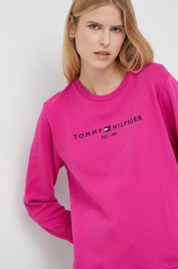 Bavlněná mikina Tommy Hilfiger dámská, růžová barva, s aplikací