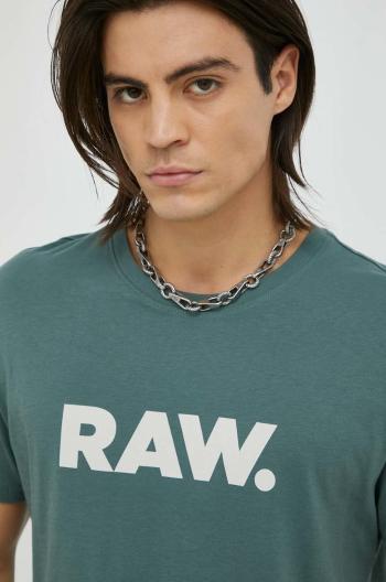 Bavlněné tričko G-Star Raw zelená barva, s potiskem