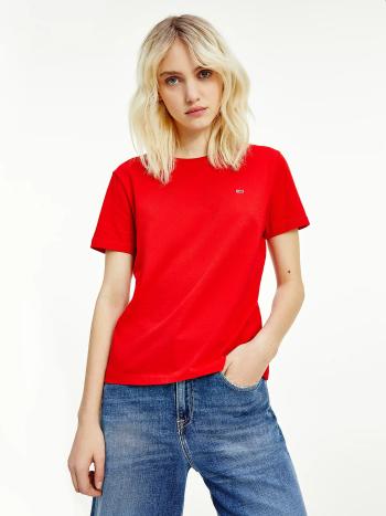 Tommy Jeans dámské červené tričko Jersey - L (XNL)