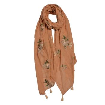 Oranžový šátek s vyšívanými květy - 70*180 cm JZSC0649Y