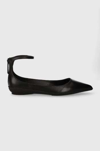 Kožené baleríny Calvin Klein WRAPPED ANKLE STRAP BALLERINA černá barva, HW0HW01840