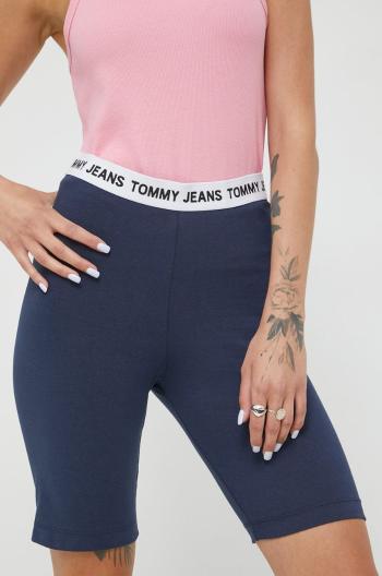 Kraťasy Tommy Jeans dámské, tmavomodrá barva, hladké, high waist